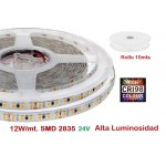 Tira LED Flexible 24V 12W/mt 140 Led/mt SMD 2835 IP20, Alta Luminosidad IRC-98, rollo 10mts Tira LED Flexible 24V 12W/mt 140 Led/mt SMD 2835 IP20, Alta Luminosidad IRC-98, rollo 10mts